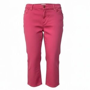 Chico’s Platinum Coral Red Denim Crop Pants, Size 2.5